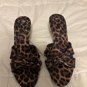 Zara Leopard-Print Knot Slide Mules - Brown & Black